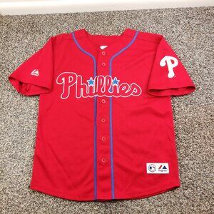 Chase Utley Philadelphia Phillies Jersey Majestic Sewn Youth Medium 10-12